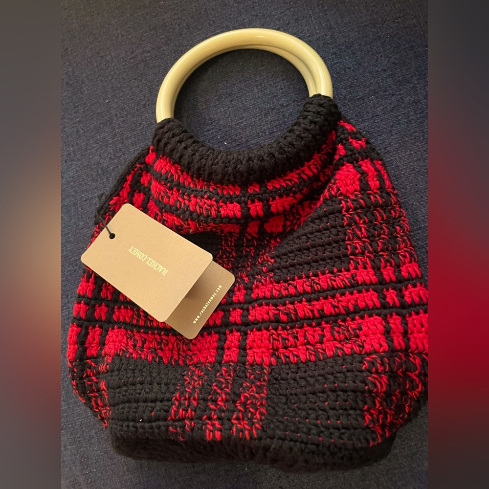 NWT RACHEL COMEY PRAIA bag red and black crochet with beige acrylic handles